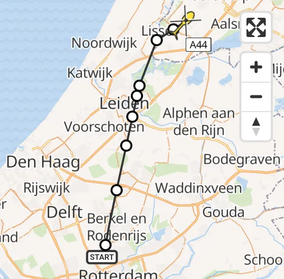 Vlucht Traumahelikopter PH-TTR van Rotterdam The Hague Airport naar Nieuw-Vennep op maandag 12 mei 2025 14:17