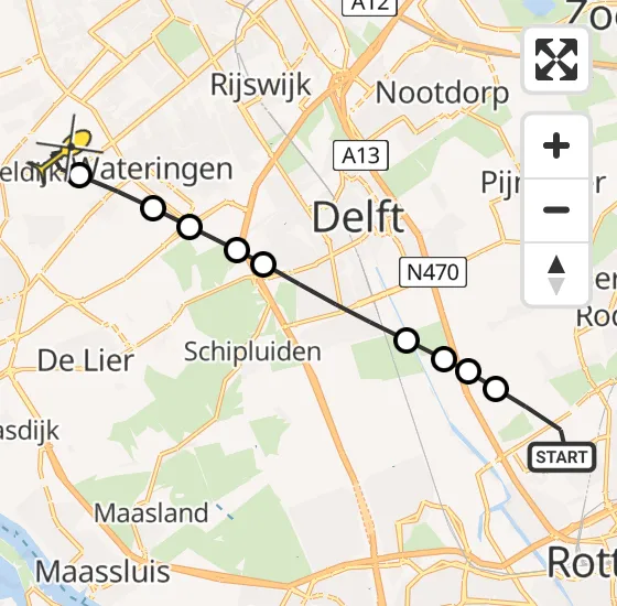 Vlucht Traumahelikopter PH-TTR van Rotterdam The Hague Airport naar Poeldijk op maandag 12 mei 2025 18:32