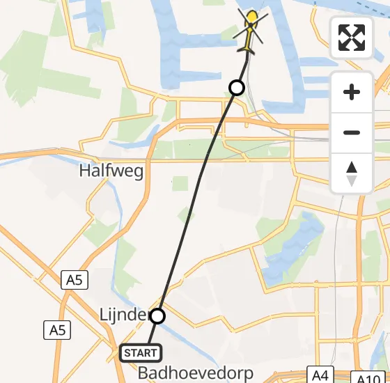Vlucht Traumahelikopter PH-DOC van Badhoevedorp naar Amsterdam Heliport op maandag 12 mei 2025 18:55