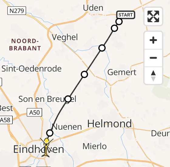 Vlucht Traumahelikopter PH-LLN van Vliegbasis Volkel naar Eindhoven op maandag 12 mei 2025 19:10