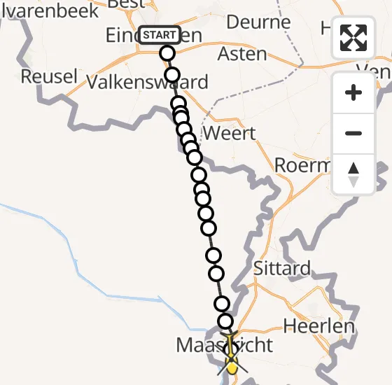 Vlucht Traumahelikopter PH-LLN van Eindhoven naar Maastricht UMC+ op maandag 12 mei 2025 19:59