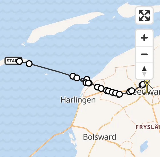 Vlucht Ambulancehelikopter PH-HOW van Vlieland Heliport naar Vliegbasis Leeuwarden op maandag 12 mei 2025 22:04