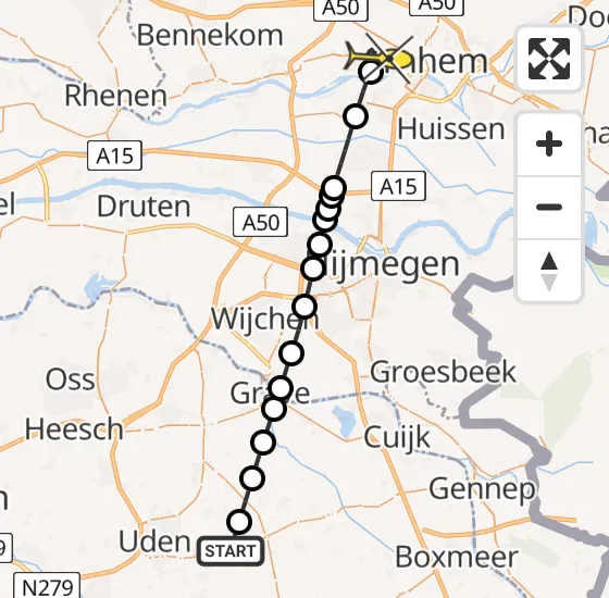 Vlucht Traumahelikopter PH-LLN van Vliegbasis Volkel naar Oosterbeek op maandag 12 mei 2025 22:09