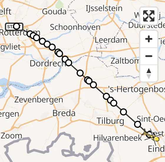 Vlucht Traumahelikopter PH-UMC van Rotterdam The Hague Airport naar Oirschot op maandag 12 mei 2025 22:31