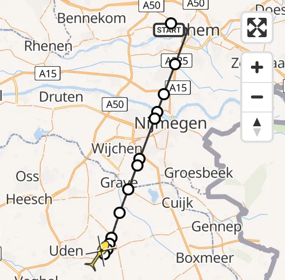 Vlucht Traumahelikopter PH-LLN van Oosterbeek naar Vliegbasis Volkel op maandag 12 mei 2025 22:39