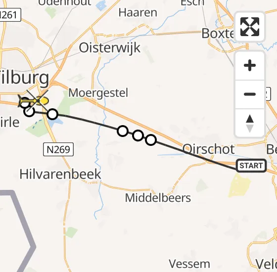 Vlucht Traumahelikopter PH-UMC van Oirschot naar Tilburg op maandag 12 mei 2025 23:15