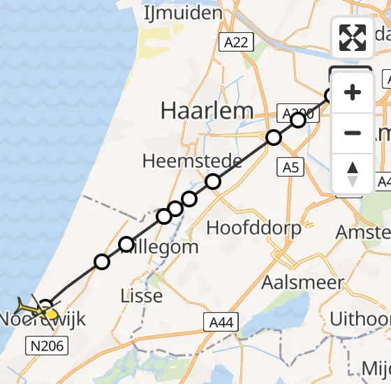 Vlucht Traumahelikopter PH-DOC van Amsterdam Heliport naar Noordwijk op maandag 12 mei 2025 23:48