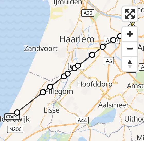 Vlucht Traumahelikopter PH-DOC van Noordwijk naar Amsterdam Heliport op dinsdag 13 mei 2025 0:13