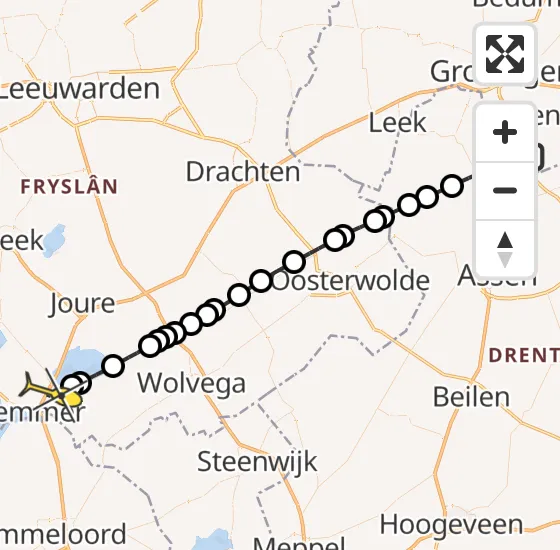 Vlucht Traumahelikopter PH-HVB van Groningen Airport Eelde naar Oosterzee op dinsdag 13 mei 2025 0:43