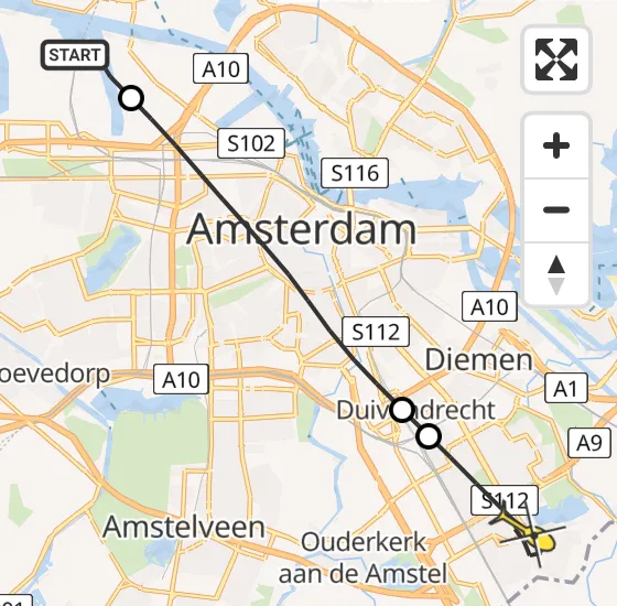 Vlucht Traumahelikopter PH-DOC van Amsterdam Heliport naar Amsterdam op dinsdag 13 mei 2025 8:21