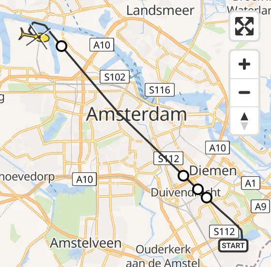 Vlucht Traumahelikopter PH-DOC van Amsterdam naar Amsterdam Heliport op dinsdag 13 mei 2025 8:45