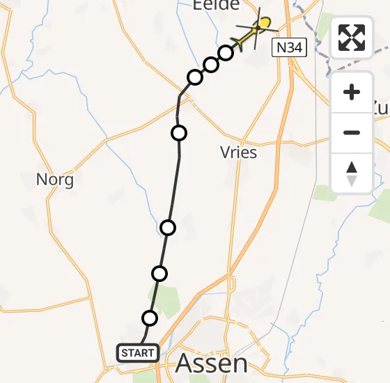 Vlucht Traumahelikopter PH-HVB van Assen naar Groningen Airport Eelde op dinsdag 13 mei 2025 8:47