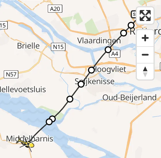 Vlucht Traumahelikopter PH-TTR van Rotterdam The Hague Airport naar Sommelsdijk op dinsdag 13 mei 2025 9:45