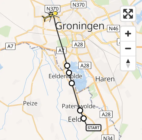 Vlucht Traumahelikopter PH-HVB van Groningen Airport Eelde naar Groningen op dinsdag 13 mei 2025 9:59