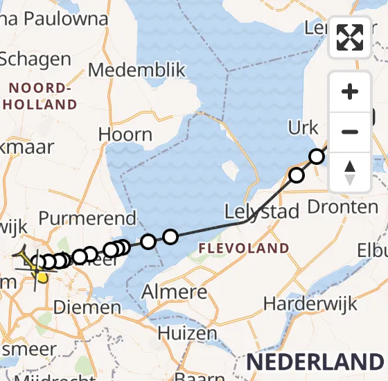 Vlucht Traumahelikopter PH-DOC van Emmeloord naar Amsterdam Heliport op dinsdag 13 mei 2025 10:05