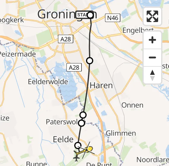 Vlucht Traumahelikopter PH-HVB van Universitair Medisch Centrum Groningen naar Groningen Airport Eelde op dinsdag 13 mei 2025 11:14