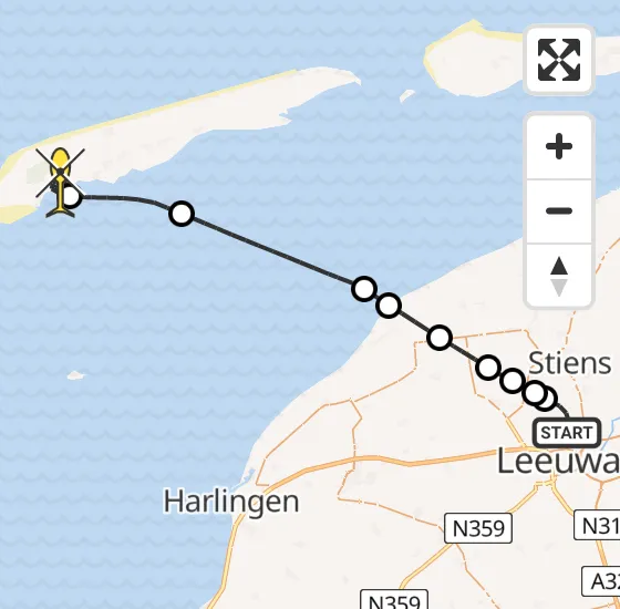 Vlucht Ambulancehelikopter PH-HOW van Vliegbasis Leeuwarden naar West-Terschelling op dinsdag 13 mei 2025 13:25