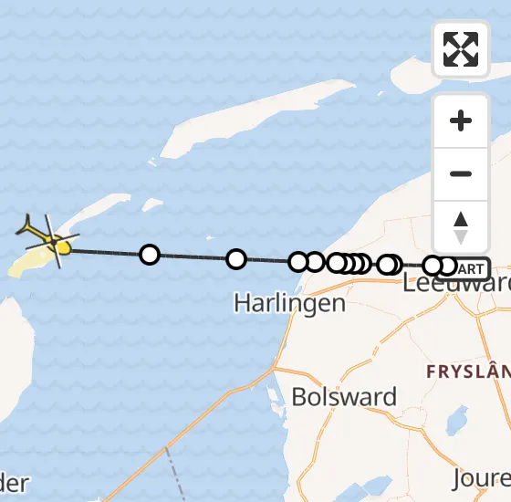 Vlucht Ambulancehelikopter PH-HOW van Vliegbasis Leeuwarden naar Vlieland op dinsdag 13 mei 2025 19:26