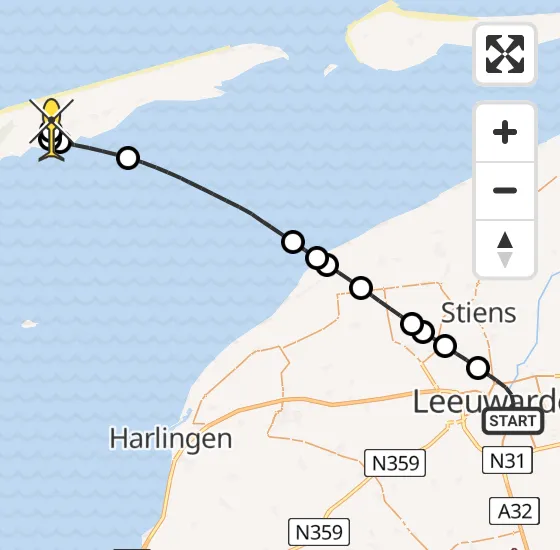 Vlucht Ambulancehelikopter PH-HOW van Leeuwarden naar Midsland op dinsdag 13 mei 2025 22:00