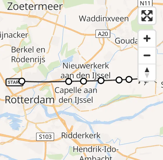 Vlucht Traumahelikopter PH-UMC van Rotterdam The Hague Airport naar Stolwijk op woensdag 14 mei 2025 8:07