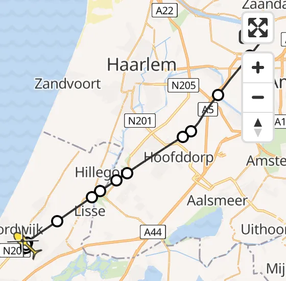Vlucht Traumahelikopter PH-DOC van Amsterdam Heliport naar Noordwijk op woensdag 14 mei 2025 8:37