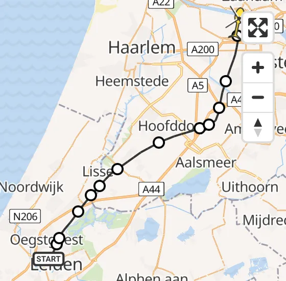 Vlucht Traumahelikopter PH-DOC van Leiden naar Amsterdam Heliport op woensdag 14 mei 2025 9:26