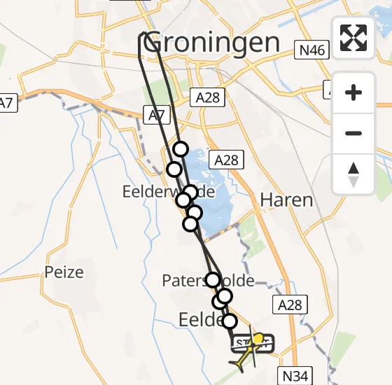 Vlucht Traumahelikopter PH-HVB van Groningen Airport Eelde naar Groningen Airport Eelde op woensdag 14 mei 2025 10:01