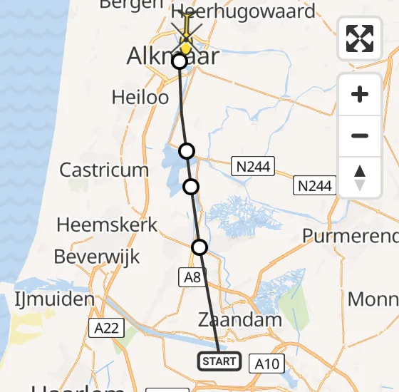 Vlucht Traumahelikopter PH-DOC van Amsterdam Heliport naar Alkmaar op woensdag 14 mei 2025 14:35