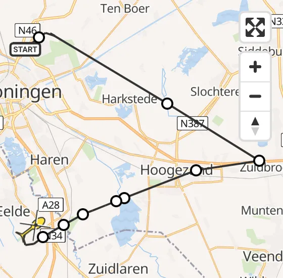 Vlucht Traumahelikopter PH-HVB van Groningen naar Groningen Airport Eelde op woensdag 14 mei 2025 16:55