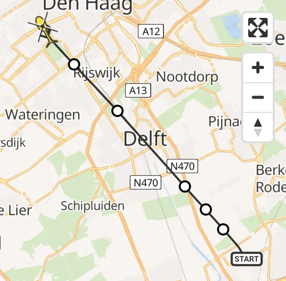 Vlucht Traumahelikopter PH-UMC van Rotterdam The Hague Airport naar Den Haag op woensdag 14 mei 2025 20:21