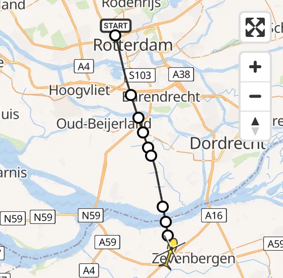 Vlucht Traumahelikopter PH-UMC van Rotterdam The Hague Airport naar Klundert op woensdag 14 mei 2025 22:26