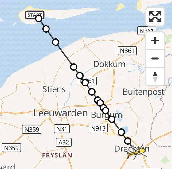 Vlucht Ambulancehelikopter PH-HOW van Ameland Airport Ballum naar Drachten op donderdag 15 mei 2025 15:31