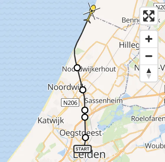 Vlucht Traumahelikopter PH-DOC van Leiden naar Zandvoort op donderdag 15 mei 2025 17:38