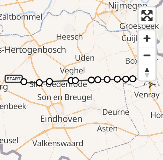 Vlucht Traumahelikopter PH-LLN van Oisterwijk naar Overloon op donderdag 15 mei 2025 17:53