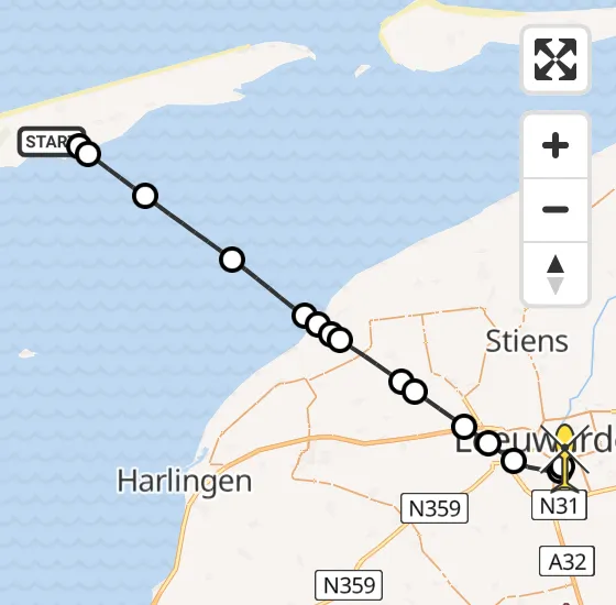 Vlucht Ambulancehelikopter PH-HOW van Midsland naar Leeuwarden op vrijdag 16 mei 2025 2:00
