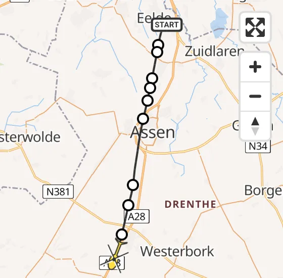 Vlucht Traumahelikopter PH-HVB van Groningen Airport Eelde naar Beilen op vrijdag 16 mei 2025 14:04