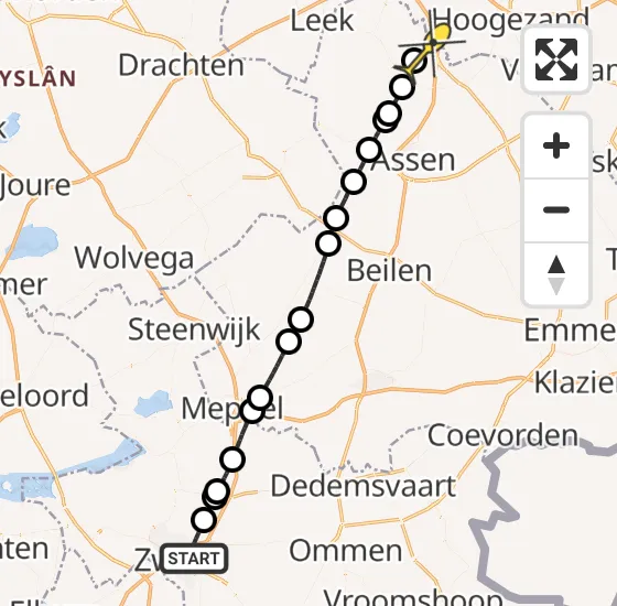 Vlucht Traumahelikopter PH-HVB van Zwolle naar Groningen Airport Eelde op vrijdag 16 mei 2025 17:46