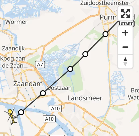 Vlucht Traumahelikopter PH-DOC van Purmerend naar Amsterdam Heliport op vrijdag 16 mei 2025 19:09
