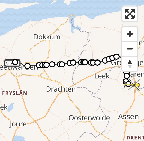 Vlucht Traumahelikopter PH-HVB van Vliegbasis Leeuwarden naar Groningen Airport Eelde op maandag 19 mei 2025 11:46