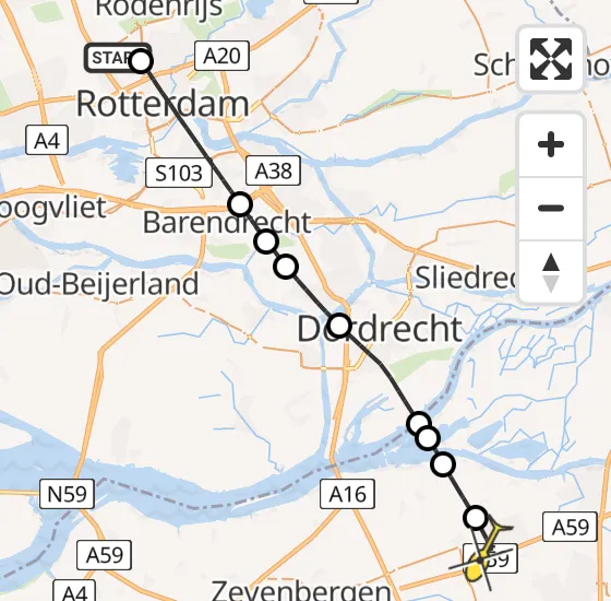 Vlucht Traumahelikopter PH-UMC van Rotterdam The Hague Airport naar Wagenberg op maandag 19 mei 2025 12:16
