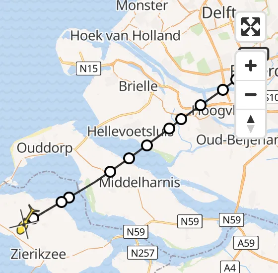 Vlucht Traumahelikopter PH-UMC van Rotterdam The Hague Airport naar Kerkwerve op maandag 19 mei 2025 18:44