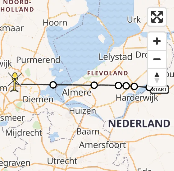 Vlucht Traumahelikopter PH-DOC van Nunspeet naar Amsterdam Heliport op maandag 19 mei 2025 18:49