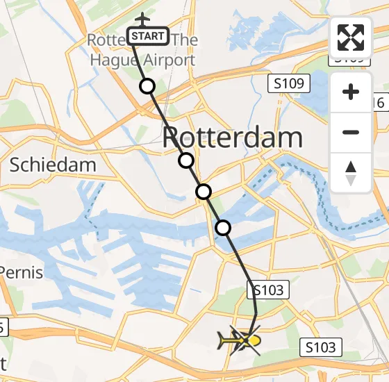 Vlucht Traumahelikopter PH-UMC van Rotterdam The Hague Airport naar Rotterdam op woensdag 21 mei 2025 14:44