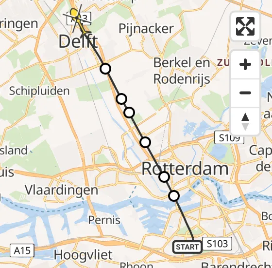 Vlucht Traumahelikopter PH-UMC van Rotterdam naar Delft op woensdag 21 mei 2025 15:09