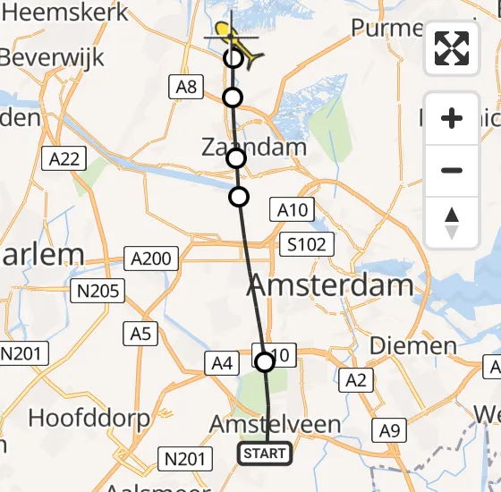 Vlucht Traumahelikopter PH-DOC van Amstelveen naar Wormer op woensdag 21 mei 2025 18:12