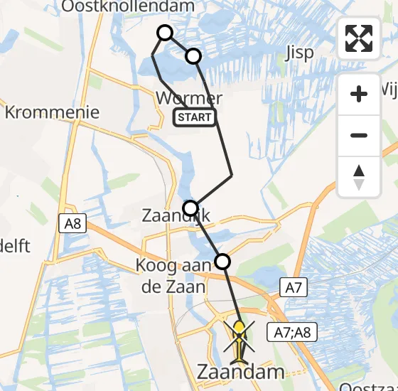 Vlucht Traumahelikopter PH-DOC van Wormer naar Zaandam op woensdag 21 mei 2025 18:44