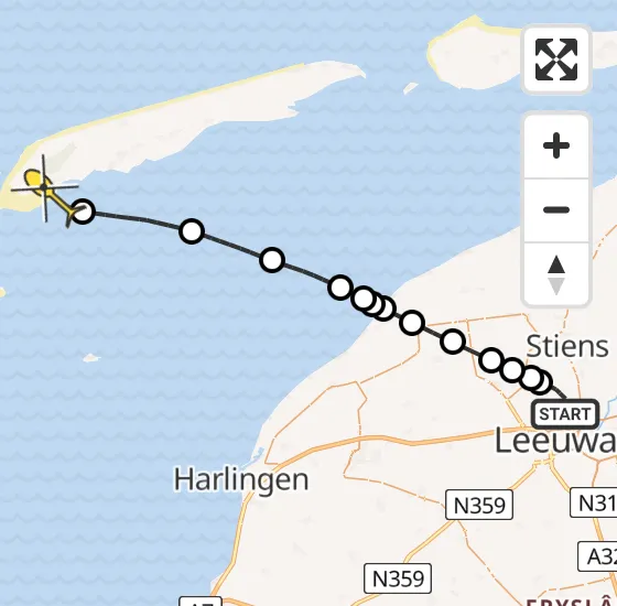 Vlucht Ambulancehelikopter PH-HOW van Vliegbasis Leeuwarden naar West-Terschelling op donderdag 22 mei 2025 17:18
