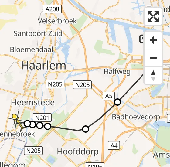Vlucht Traumahelikopter PH-DOC van Amsterdam Heliport naar Heemstede op vrijdag 23 mei 2025 13:20