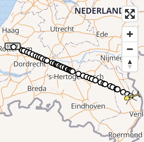 Vlucht Traumahelikopter PH-UMC van Rotterdam The Hague Airport naar Meerlo op vrijdag 23 mei 2025 15:50
