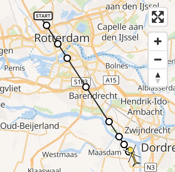 Vlucht Traumahelikopter PH-UMC van Rotterdam The Hague Airport naar 's-Gravendeel op vrijdag 23 mei 2025 19:16